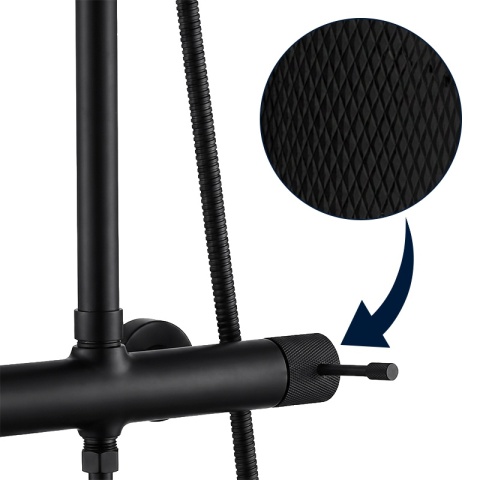 BATERIA PRYSZNICOWA ŁAZIENKOWA ŚCIENNA ZESTAW Z DESZCZOWNICĄ MARIKA-BL CZARNA