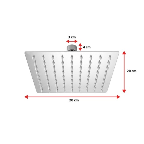 DESZCZOWNICA PRYSZNICOWA KWADRATOWA 20X20 CHROM ANTICALC STAL NIERDZEWNA DES-PR-1-CH-20