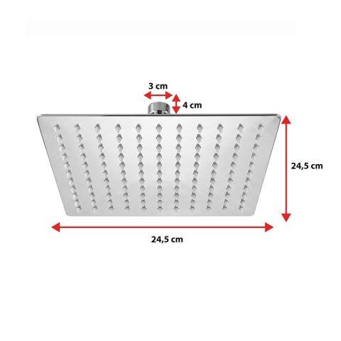 DESZCZOWNICA PRYSZNICOWA KWADRATOWA 25X25 CHROM ANTICALC STAL NIERDZEWNA DES-PR-1-CH-25