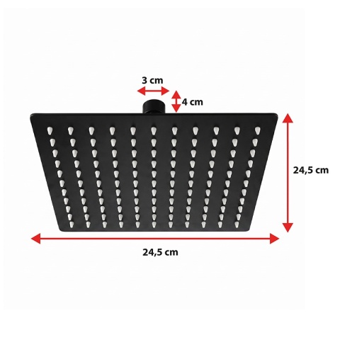 DESZCZOWNICA PRYSZNICOWA KWADRATOWA 25X25 CZARNA ANTICALC STAL NIERDZEWNA DES-PR-1-BL-25