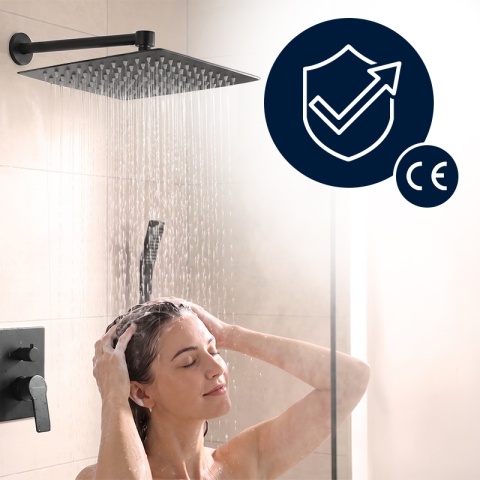 DESZCZOWNICA PRYSZNICOWA KWADRATOWA 25X25 CZARNA ANTICALC STAL NIERDZEWNA DES-PR-1-BL-25