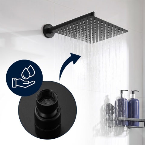 DESZCZOWNICA PRYSZNICOWA KWADRATOWA 25X25 CZARNA ANTICALC STAL NIERDZEWNA DES-PR-1-BL-25