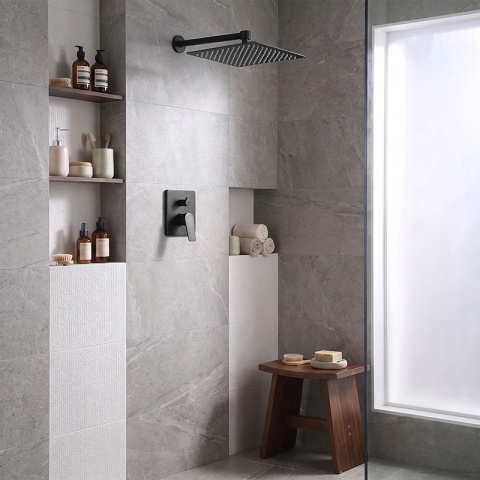DESZCZOWNICA PRYSZNICOWA KWADRATOWA 25X25 CZARNA ANTICALC STAL NIERDZEWNA DES-PR-1-BL-25