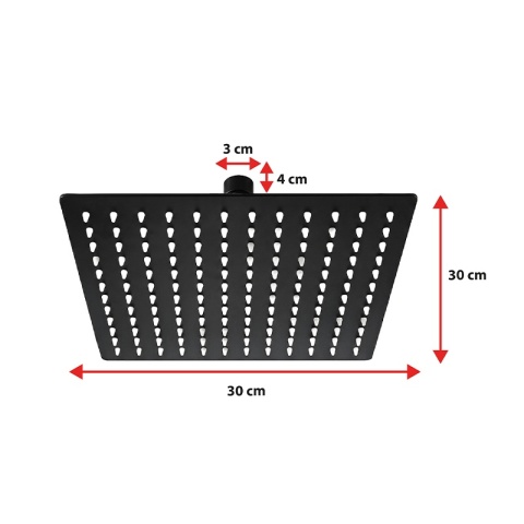 DESZCZOWNICA PRYSZNICOWA KWADRATOWA 30X30 CZARNA ANTICALC STAL NIERDZEWNA DES-PR-1-BL-30