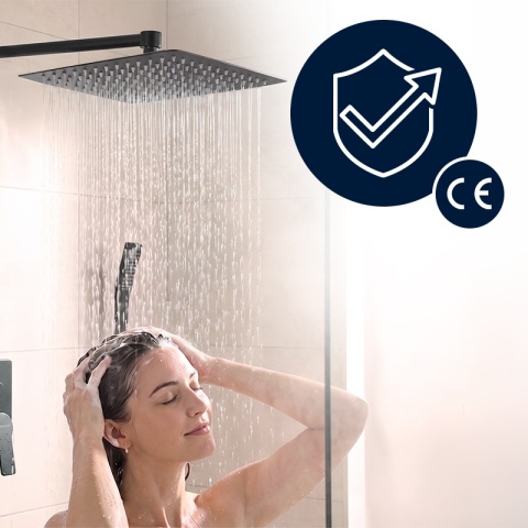DESZCZOWNICA PRYSZNICOWA KWADRATOWA 30X30 CZARNA ANTICALC STAL NIERDZEWNA DES-PR-1-BL-30