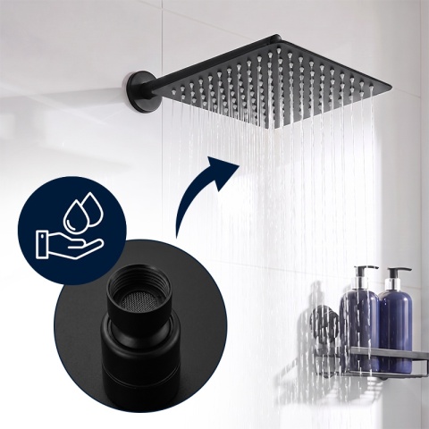 DESZCZOWNICA PRYSZNICOWA KWADRATOWA 30X30 CZARNA ANTICALC STAL NIERDZEWNA DES-PR-1-BL-30