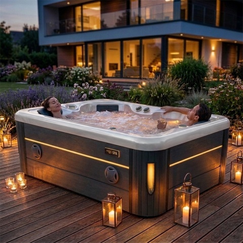JACUZZI ® OGRODOWE WANNA SPA405 BIAŁA PERŁA OBUDOWA ANTRACYT 195X140 CM
