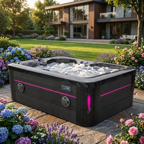 JACUZZI ® OGRODOWE WANNA SPA405 CZARNA FALA OBUDOWA ANTRACYT 195X140 CM