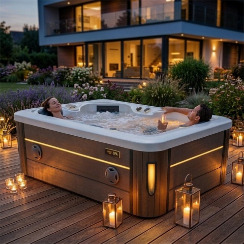 JACUZZI ® OGRODOWE WANNA SPA405 GYPSUM OBUDOWA KAWA 195X140 CM