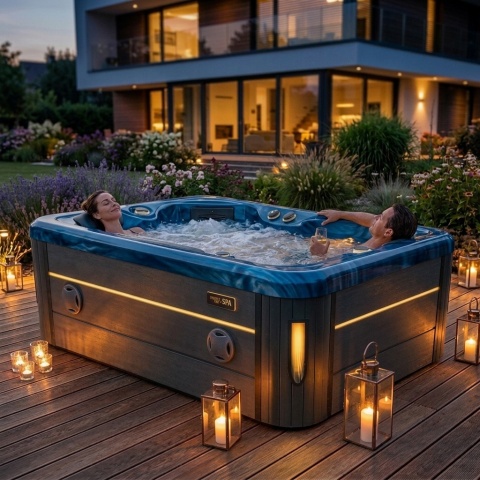 JACUZZI ® OGRODOWE WANNA SPA405 NIEBIESKA FALA OBUDOWA ANTRACYT 195X140 CM