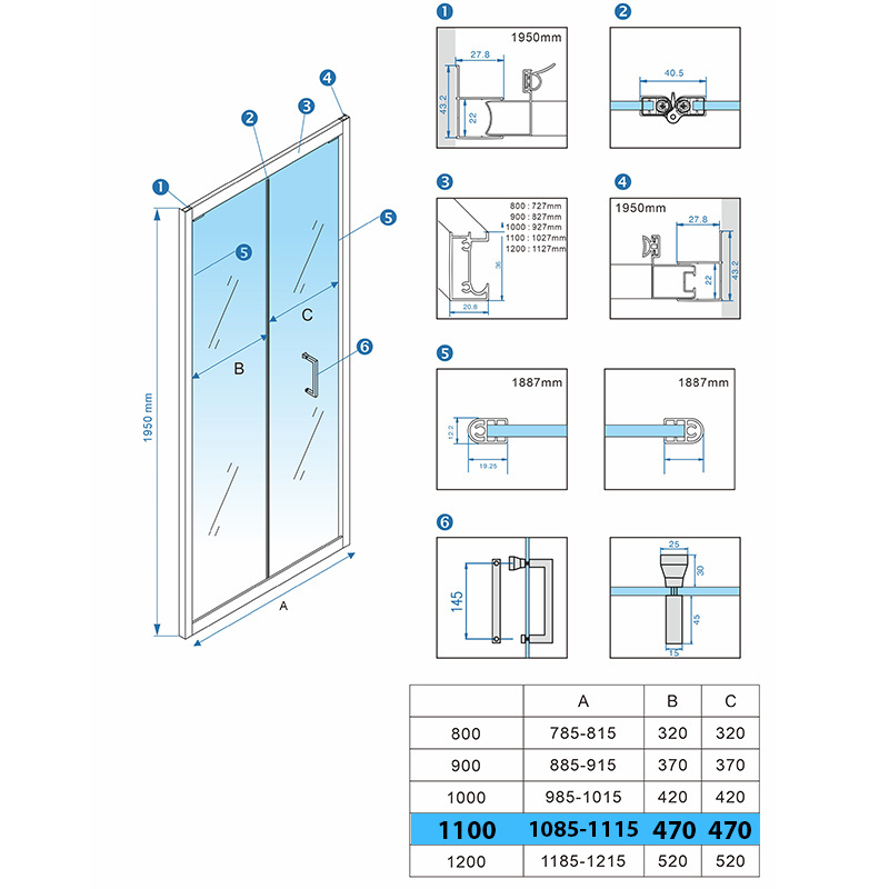 Drzwi prysznicowe łamane KZ11D 110