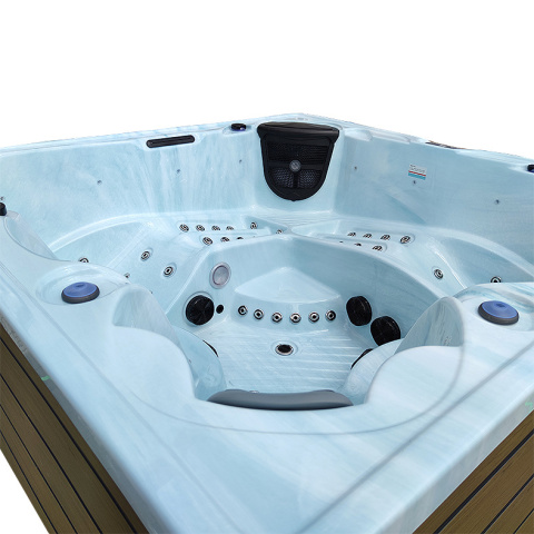 JACUZZI OGRODOWE WANNA SPA340 JASNA FALA OCEANU OBUDOWA BRĄZOWA DESKA 220x220 CM