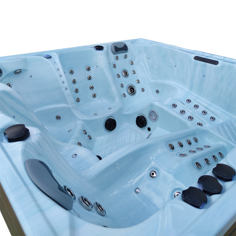 JACUZZI OGRODOWE WANNA SPA340 JASNA FALA OCEANU OBUDOWA BRĄZOWA DESKA 220x220 CM