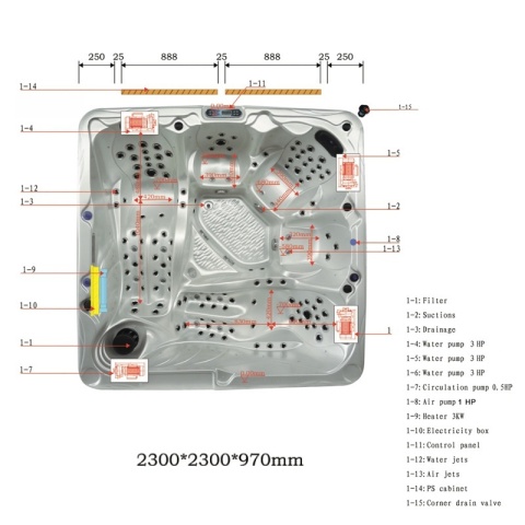 JACUZZI ® OGRODOWE WANNA SPA702 GYPSUM OBUDOWA ANTRACYT 230x230 CM