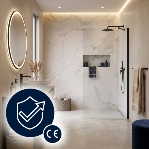 ŚCIANKA SZYBA PRYSZNICOWA 100 CM WALK-IN SZKŁO HARTOWANE 6 MM CZARNY PROFIL REGULACJA 15 MM W PROFILU PRZYŚCIENNYM KZ24
