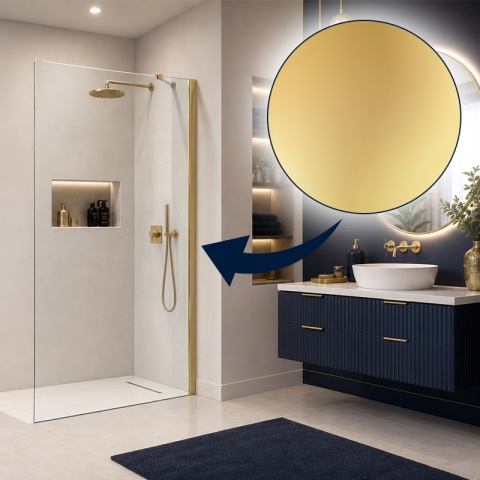 ŚCIANKA SZYBA PRYSZNICOWA 70 CM WALK-IN SZKŁO HARTOWANE 6 MM ZŁOTY PROFIL REGULACJA 15 MM W PROFILU PRZYŚCIENNYM KZ24