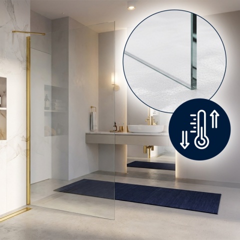 ŚCIANKA SZYBA PRYSZNICOWA 70 CM WALK-IN SZKŁO HARTOWANE 6 MM ZŁOTY PROFIL REGULACJA 15 MM W PROFILU PRZYŚCIENNYM KZ24