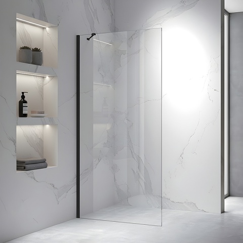 ŚCIANKA SZYBA PRYSZNICOWA 80 CM WALK-IN SZKŁO HARTOWANE 6 MM CZARNY PROFIL REGULACJA 15 MM W PROFILU PRZYŚCIENNYM KZ24