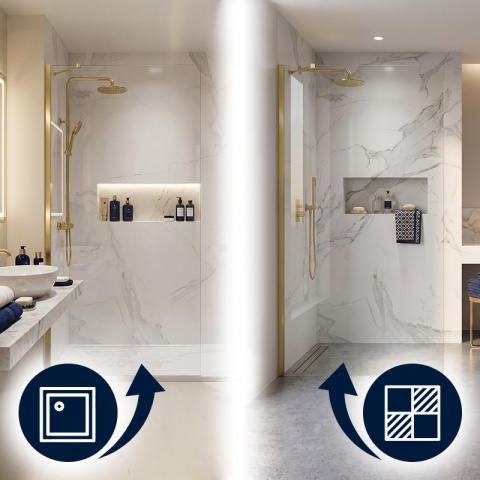 ŚCIANKA SZYBA PRYSZNICOWA 80 CM WALK-IN SZKŁO HARTOWANE 6 MM ZŁOTY PROFIL REGULACJA 15 MM W PROFILU PRZYŚCIENNYM KZ24