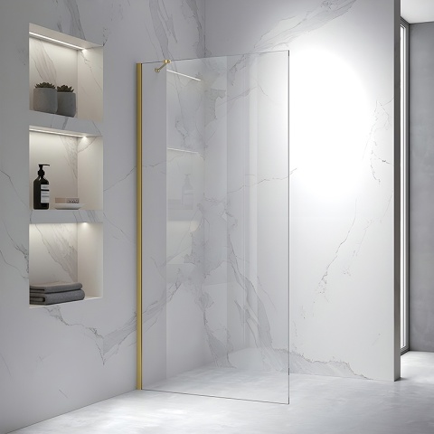 ŚCIANKA SZYBA PRYSZNICOWA 80 CM WALK-IN SZKŁO HARTOWANE 6 MM ZŁOTY PROFIL REGULACJA 15 MM W PROFILU PRZYŚCIENNYM KZ24