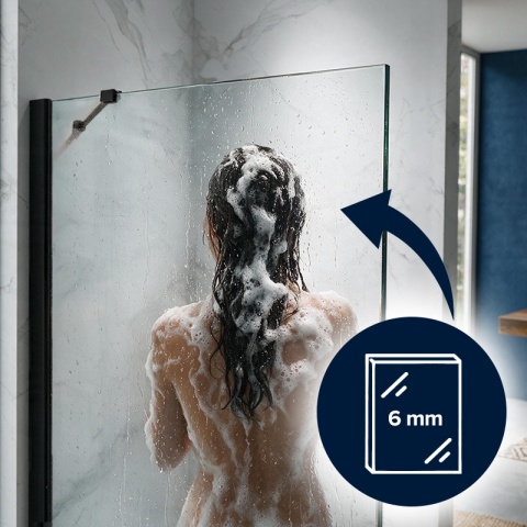 ŚCIANKA SZYBA PRYSZNICOWA 90 CM WALK-IN SZKŁO HARTOWANE 6 MM CZARNY PROFIL REGULACJA 15 MM W PROFILU PRZYŚCIENNYM KZ24