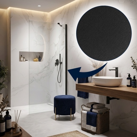 ŚCIANKA SZYBA PRYSZNICOWA 90 CM WALK-IN SZKŁO HARTOWANE 6 MM CZARNY PROFIL REGULACJA 15 MM W PROFILU PRZYŚCIENNYM KZ24