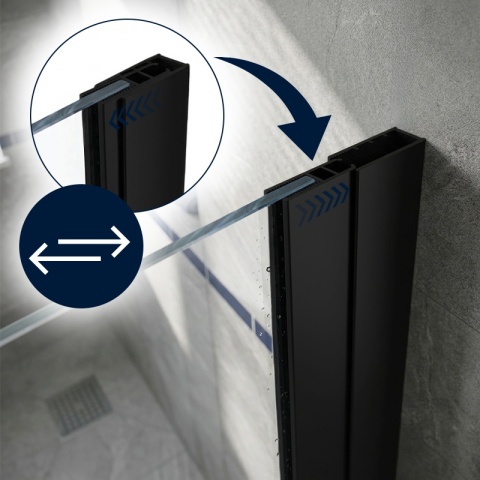 ŚCIANKA SZYBA PRYSZNICOWA 90 CM WALK-IN SZKŁO HARTOWANE 6 MM CZARNY PROFIL REGULACJA 15 MM W PROFILU PRZYŚCIENNYM KZ24