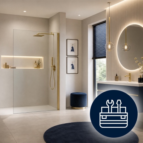 ŚCIANKA SZYBA PRYSZNICOWA 100 CM WALK-IN SZKŁO HARTOWANE 6 MM ZŁOTY PROFIL REGULACJA 15 MM W PROFILU PRZYŚCIENNYM KZ24