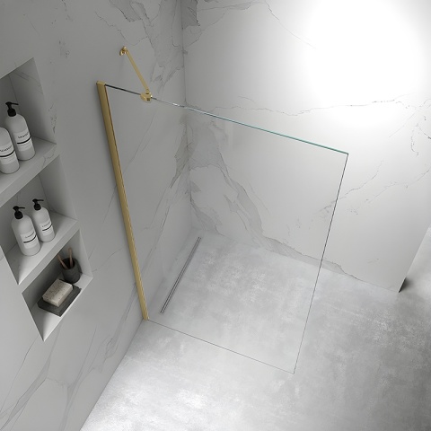 ŚCIANKA SZYBA PRYSZNICOWA 100 CM WALK-IN SZKŁO HARTOWANE 6 MM ZŁOTY PROFIL REGULACJA 15 MM W PROFILU PRZYŚCIENNYM KZ24