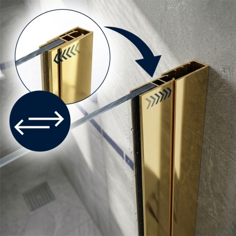 ŚCIANKA SZYBA PRYSZNICOWA 90 CM WALK-IN SZKŁO HARTOWANE 6 MM ZŁOTY PROFIL REGULACJA 15 MM W PROFILU PRZYŚCIENNYM KZ24