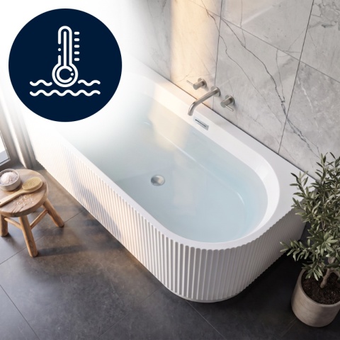 WANNA WOLNOSTOJĄCA PRZYŚCIENNA RYFLOWANA RIO 504B LEWA BIAŁA PRZELEW CHROM 150x75 CM WCIĘCIE NA LED