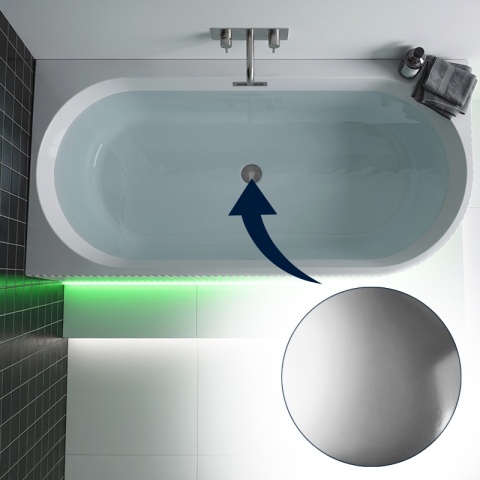 WANNA WOLNOSTOJĄCA PRZYŚCIENNA RYFLOWANA RIO 504B LEWA BIAŁA PRZELEW CHROM 150x75 CM WCIĘCIE NA LED
