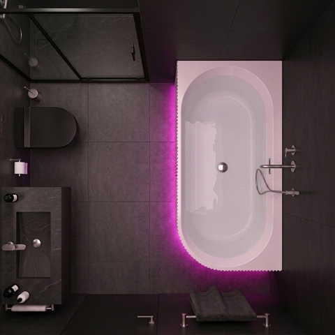 WANNA WOLNOSTOJĄCA PRZYŚCIENNA RYFLOWANA RIO 504B LEWA BIAŁA PRZELEW CHROM 150x75 CM WCIĘCIE NA LED