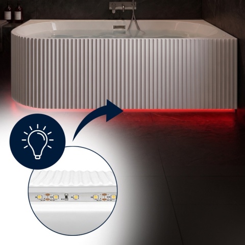 WANNA WOLNOSTOJĄCA PRZYŚCIENNA RYFLOWANA RIO 504C PRAWA BIAŁA PRZELEW CHROM 160x75 CM WCIĘCIE NA LED