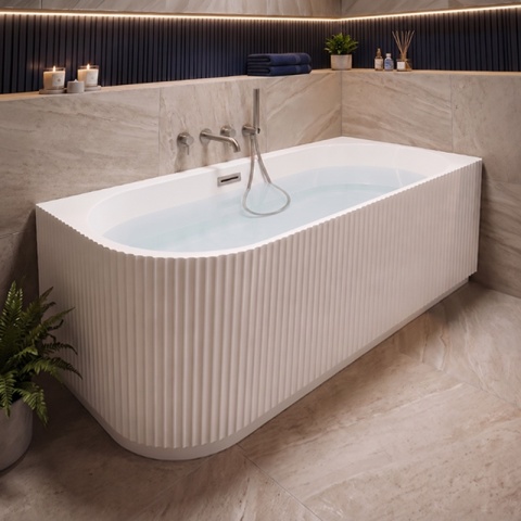 WANNA WOLNOSTOJĄCA PRZYŚCIENNA RYFLOWANA RIO 504C PRAWA BIAŁA PRZELEW CHROM 160x75 CM WCIĘCIE NA LED