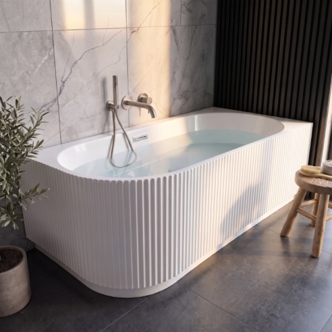 WANNA WOLNOSTOJĄCA PRZYŚCIENNA RYFLOWANA RIO 504D PRAWA BIAŁA PRZELEW CHROM 170x75 CM WCIĘCIE NA LED