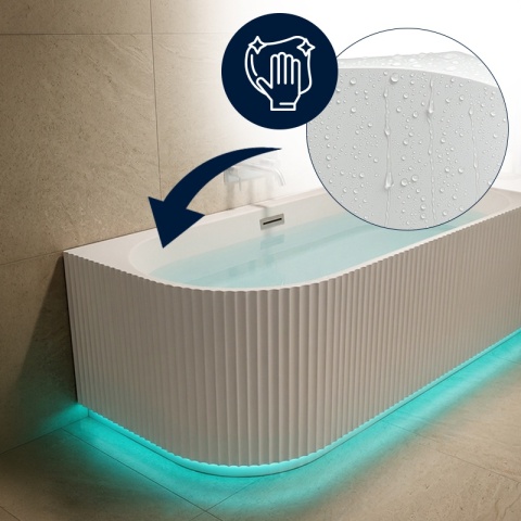 WANNA WOLNOSTOJĄCA PRZYŚCIENNA RYFLOWANA RIO 504D PRAWA BIAŁA PRZELEW CHROM 170x75 CM WCIĘCIE NA LED