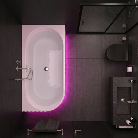 WANNA WOLNOSTOJĄCA PRZYŚCIENNA RYFLOWANA RIO 504D PRAWA BIAŁA PRZELEW CHROM 170x75 CM WCIĘCIE NA LED