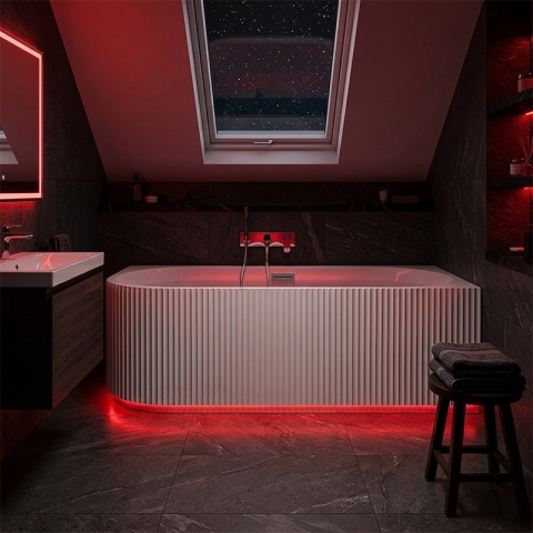 WANNA WOLNOSTOJĄCA PRZYŚCIENNA RYFLOWANA RIO 504D PRAWA BIAŁA PRZELEW CHROM 170x75 CM WCIĘCIE NA LED