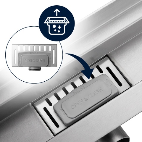 ODPŁYW LINIOWY ŚCIENNY 100 CM INOX NISKI 52 MM SYFON WYSOKA PRZEPUSTOWOŚĆ DL04