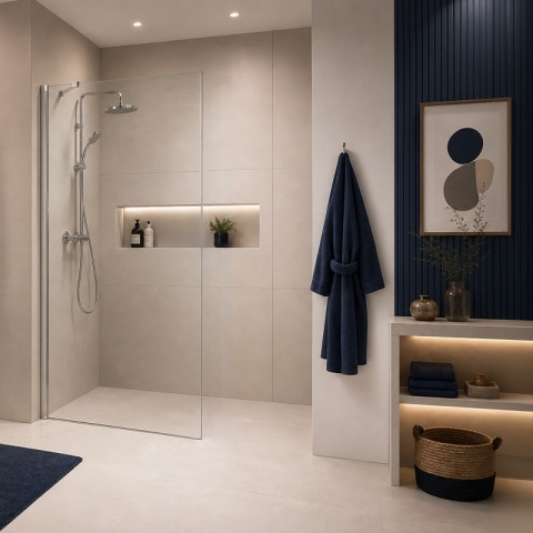 ŚCIANKA SZYBA PRYSZNICOWA 100 CM WALK-IN SZKŁO HARTOWANE 6 MM PROFIL CHROM REGULACJA 15 MM W PROFILU PRZYŚCIENNYM KZ24