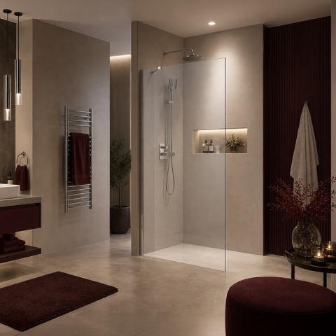 ŚCIANKA SZYBA PRYSZNICOWA 100 CM WALK-IN SZKŁO HARTOWANE 6 MM PROFIL CHROM REGULACJA 15 MM W PROFILU PRZYŚCIENNYM KZ24
