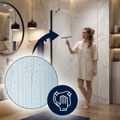 ŚCIANKA SZYBA PRYSZNICOWA 70 CM WALK-IN SZKŁO HARTOWANE 6 MM CZARNY PROFIL REGULACJA 15 MM W PROFILU PRZYŚCIENNYM KZ24