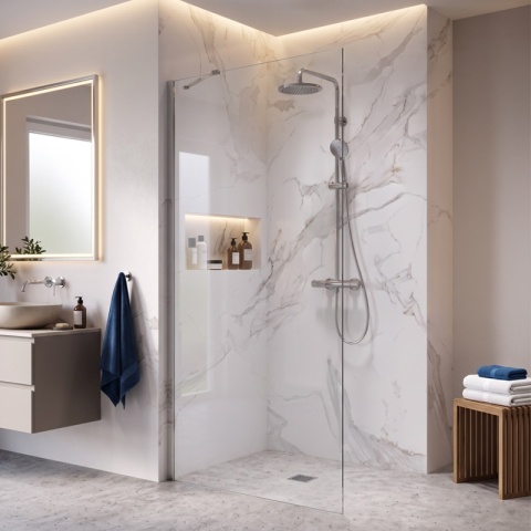 ŚCIANKA SZYBA PRYSZNICOWA 70 CM WALK-IN SZKŁO HARTOWANE 6 MM PROFIL CHROM REGULACJA 15 MM W PROFILU PRZYŚCIENNYM KZ24