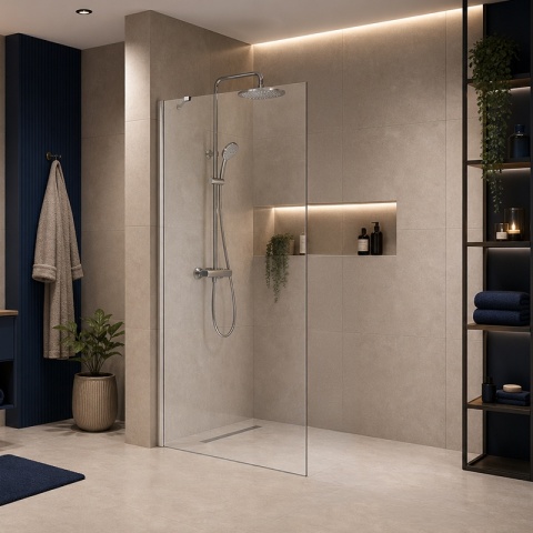 ŚCIANKA SZYBA PRYSZNICOWA 70 CM WALK-IN SZKŁO HARTOWANE 6 MM PROFIL CHROM REGULACJA 15 MM W PROFILU PRZYŚCIENNYM KZ24