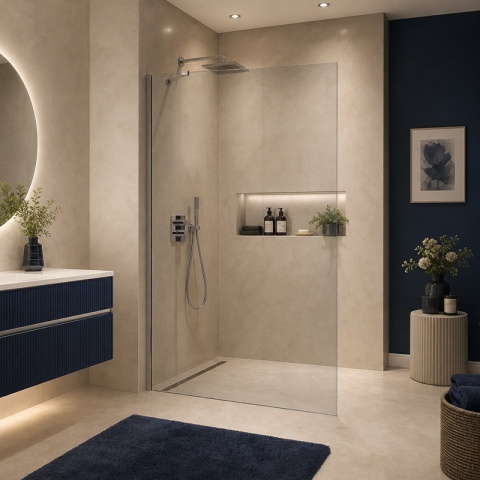 ŚCIANKA SZYBA PRYSZNICOWA 70 CM WALK-IN SZKŁO HARTOWANE 6 MM PROFIL CHROM REGULACJA 15 MM W PROFILU PRZYŚCIENNYM KZ24