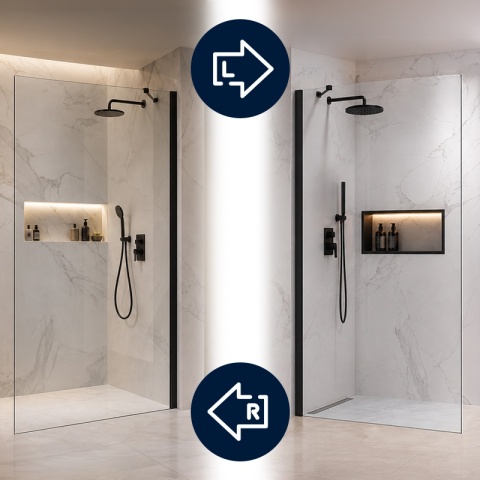 ŚCIANKA SZYBA PRYSZNICOWA 80 CM WALK-IN SZKŁO HARTOWANE 6 MM CZARNY PROFIL REGULACJA 15 MM W PROFILU PRZYŚCIENNYM KZ24