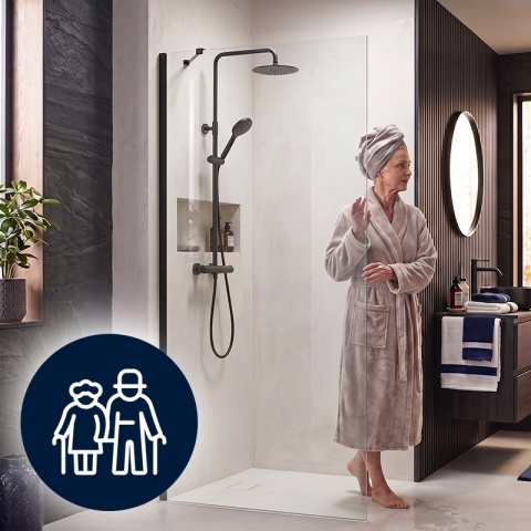 ŚCIANKA SZYBA PRYSZNICOWA 80 CM WALK-IN SZKŁO HARTOWANE 6 MM CZARNY PROFIL REGULACJA 15 MM W PROFILU PRZYŚCIENNYM KZ24