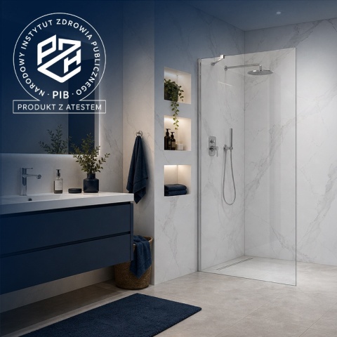 ŚCIANKA SZYBA PRYSZNICOWA 80 CM WALK-IN SZKŁO HARTOWANE 6 MM PROFIL CHROM REGULACJA 15 MM W PROFILU PRZYŚCIENNYM KZ24