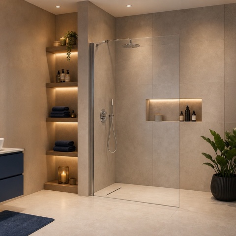 ŚCIANKA SZYBA PRYSZNICOWA 80 CM WALK-IN SZKŁO HARTOWANE 6 MM PROFIL CHROM REGULACJA 15 MM W PROFILU PRZYŚCIENNYM KZ24